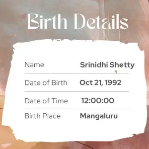 Srinidhi Shetty birth details