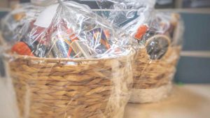 Gift basket of sweets, savoury goods and candies