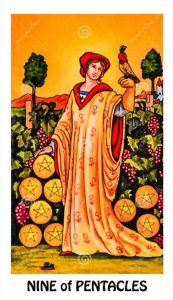 The Nine of Pentacles Tarot Card (Upright)