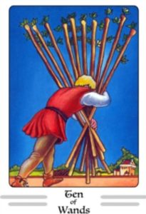 The Ten of wands Tarot Card (Upright)